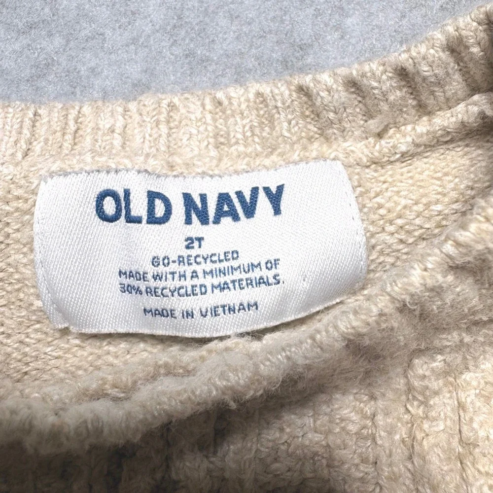 Old Navy Kids Oatmeal Beige Cable Knit Crewneck Sweater 2T